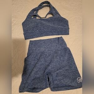 Bombshell Sportswear Blue Heathered Sports Bra and Shorts Set Size XS